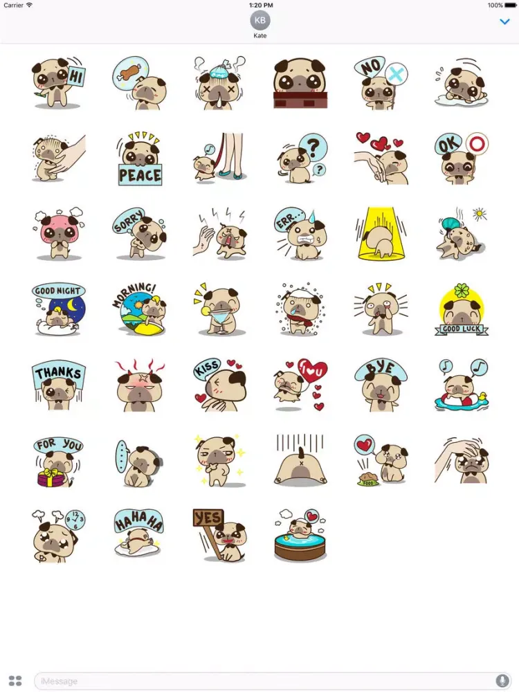 Cute pug puppy for iMessage Sticker iPad  Ekran Görüntüleri