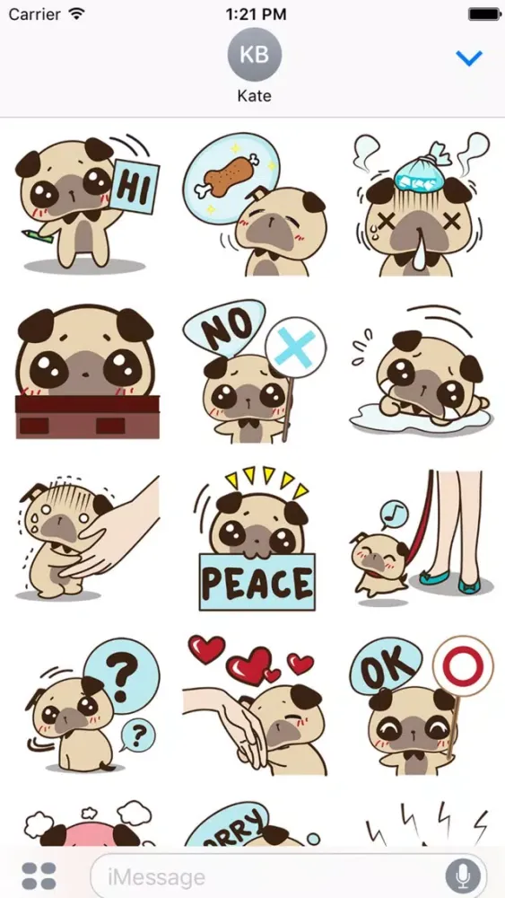 Cute pug puppy for iMessage Sticker Ekran Görüntüleri