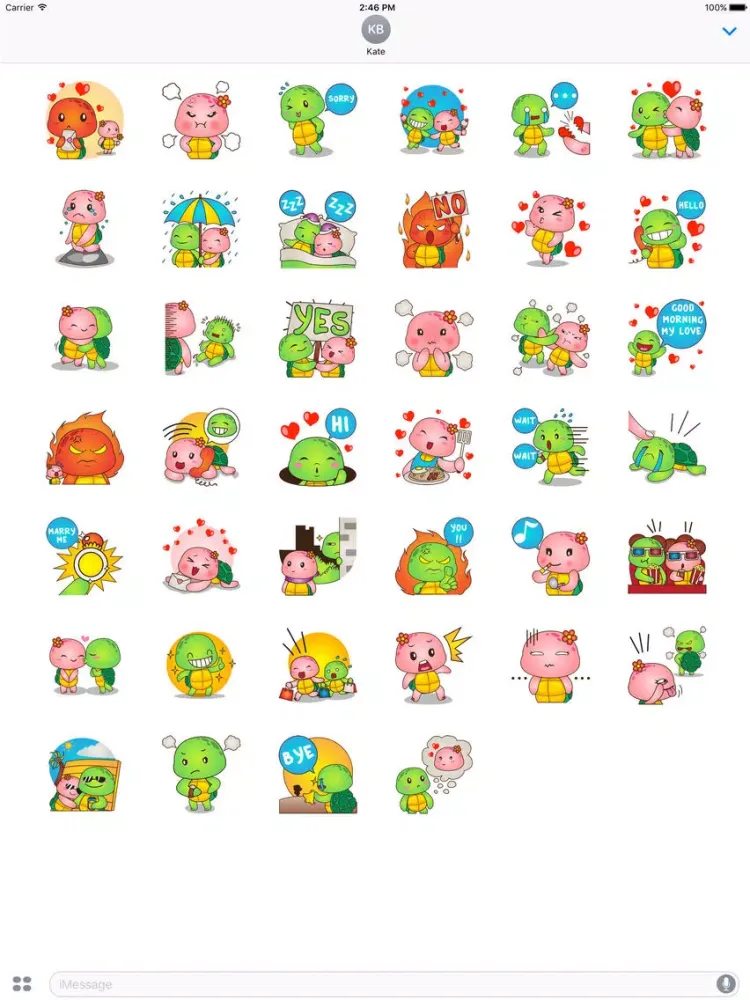 Tangkapan skrin Pura the turtle in love for iMessage Sticker iPad 