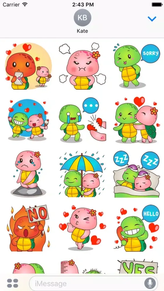 Tangkapan skrin Pura the turtle in love for iMessage Sticker
