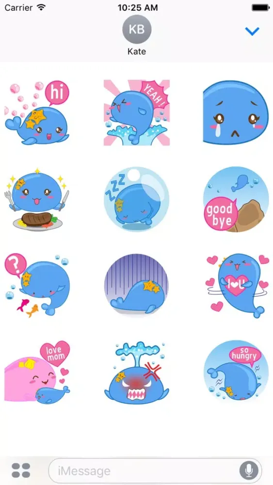 ภาพหน้าจอของ Wolee, the cute little whale for iMessage Sticker