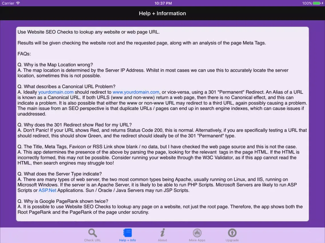 Screenshot di Website SEO Checks Lite iPad 