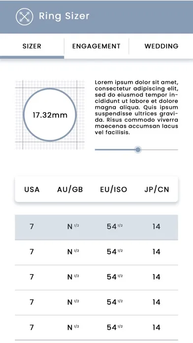 Ảnh chụp màn hình của Ring sizer : Unit Convertor