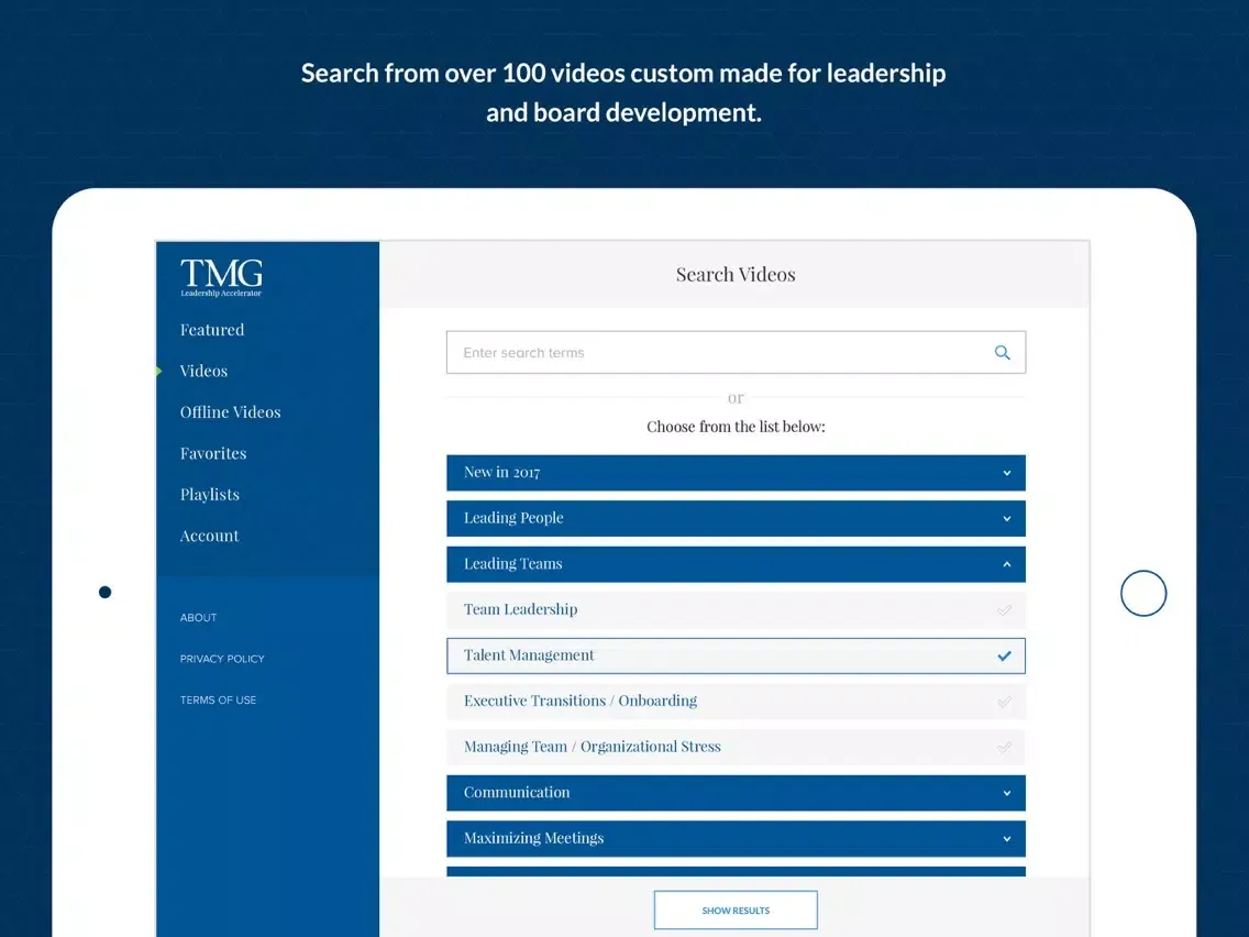 Capturas de pantalla de TMG Leadership Accelerator iPad 