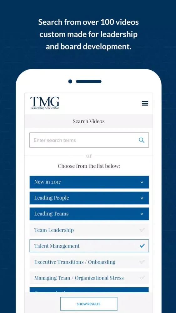 Capturas de pantalla de TMG Leadership Accelerator