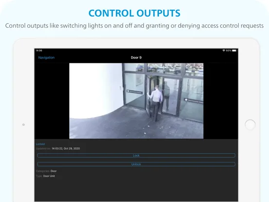 Capturas de tela do XProtect® Mobile iPad 