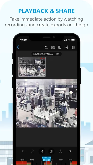 Capturas de tela do XProtect® Mobile