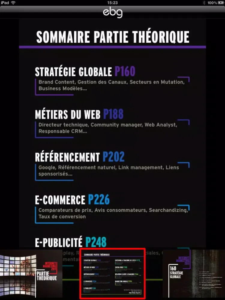 Capturas de tela do EBG Internet Marketing 2011 iPad 