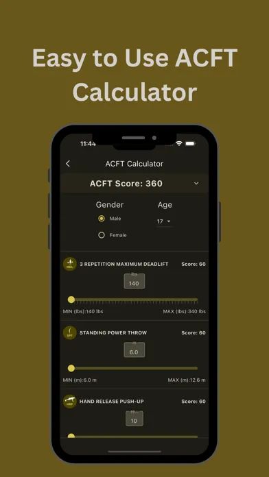 Capturas de tela do ACFT App