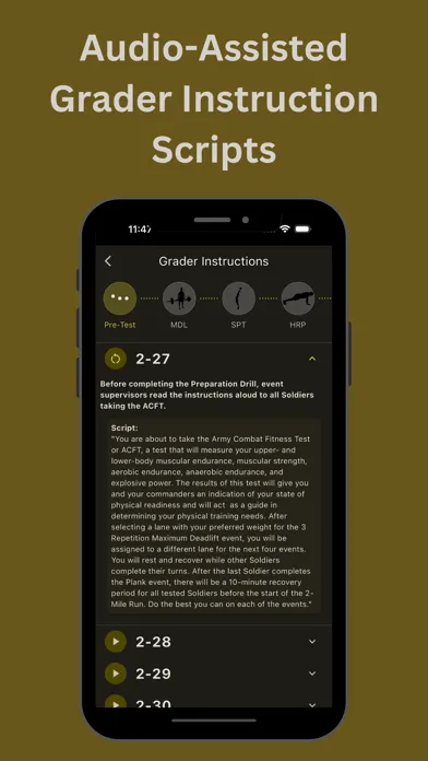 Capturas de tela do ACFT App