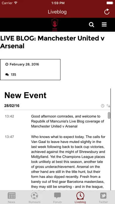 Tangkapan layar Republik of Mancunia - Manchester United news