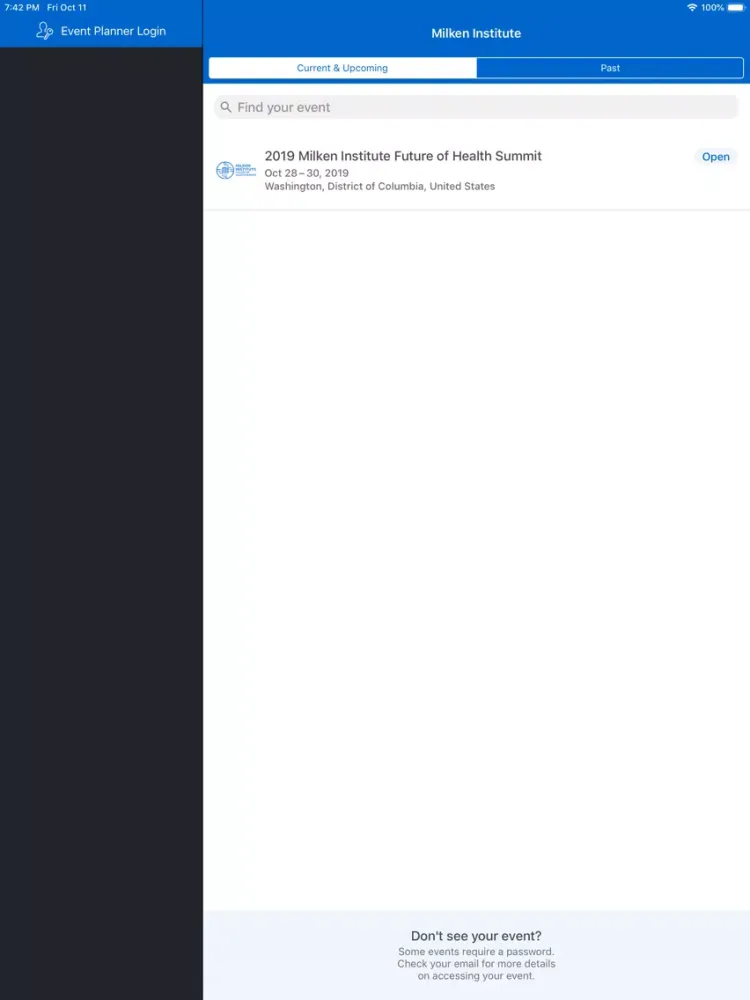 Screenshot di Milken Institute Events iPad 