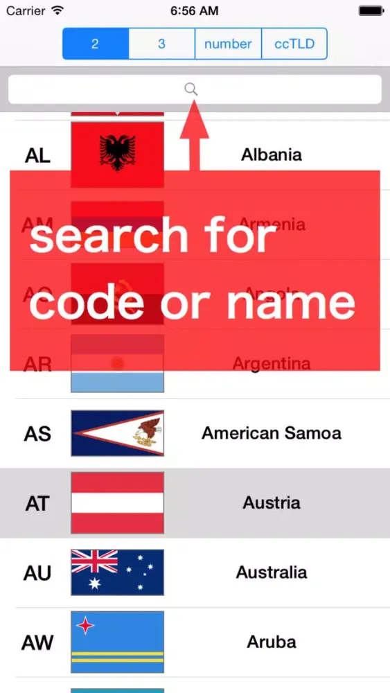 Tangkapan skrin ISO country code