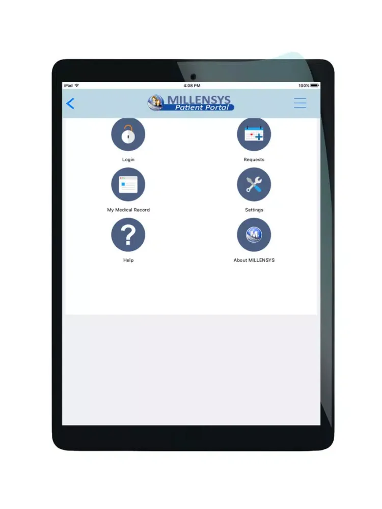 Tangkapan layar MILLENSYS Patient Portal iPad