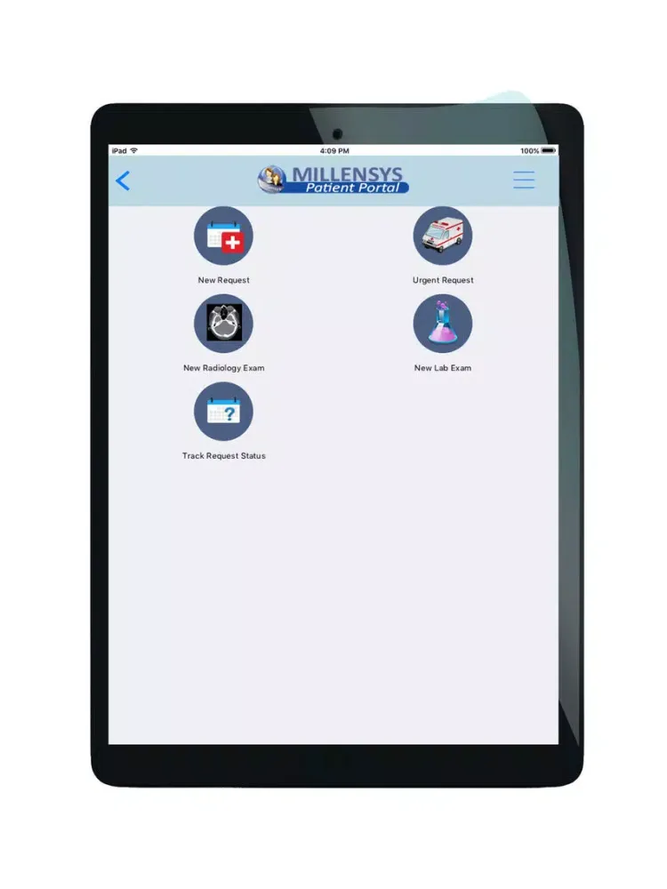 Tangkapan layar MILLENSYS Patient Portal iPad
