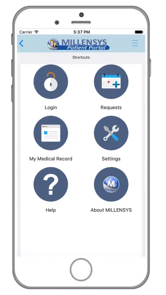 Tangkapan layar MILLENSYS Patient Portal