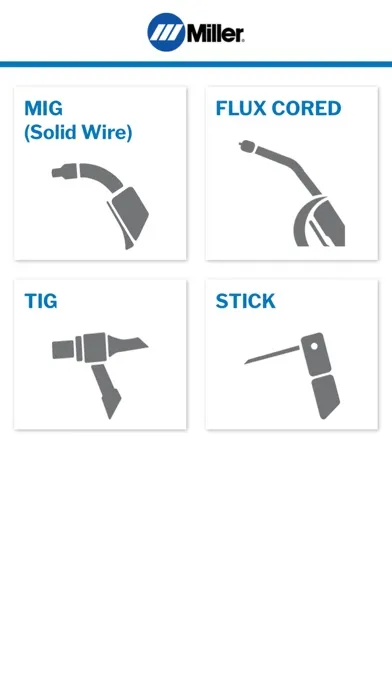 Zrzuty ekranu Miller Weld Setting Calculator