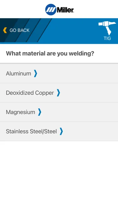Zrzuty ekranu Miller Weld Setting Calculator