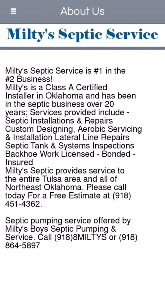 Milty's Septic Service স্ক্রিনশট