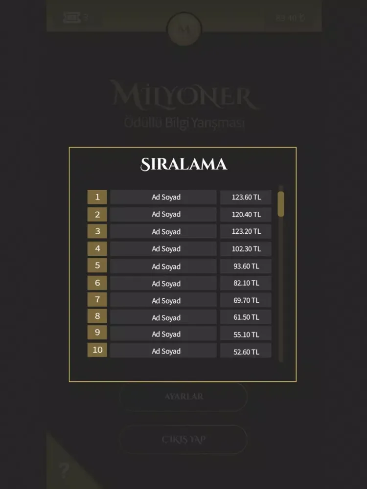 Milyoner Ödüllü Yarışma iPad  سکرین شاٹس