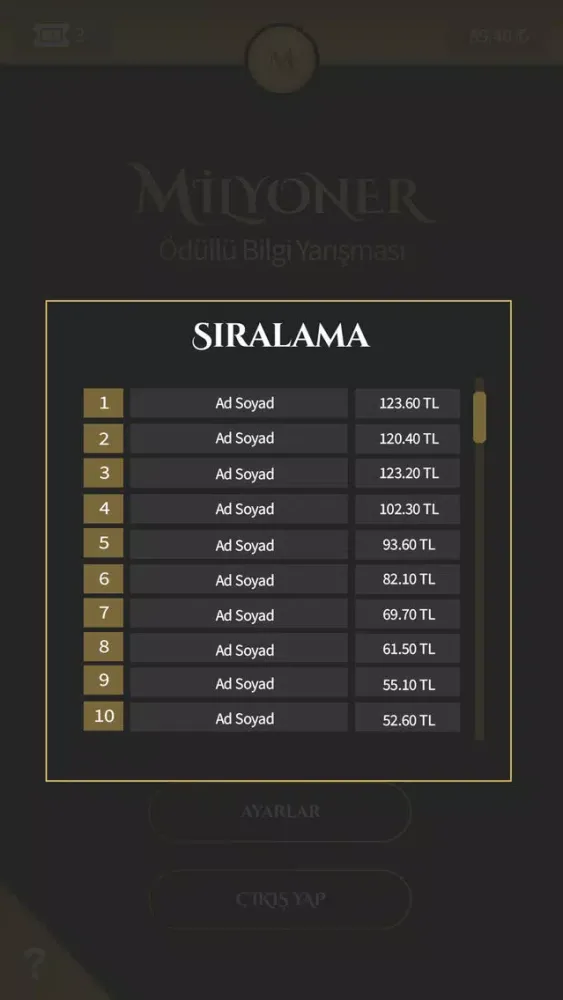 Milyoner Ödüllü Yarışma سکرین شاٹس