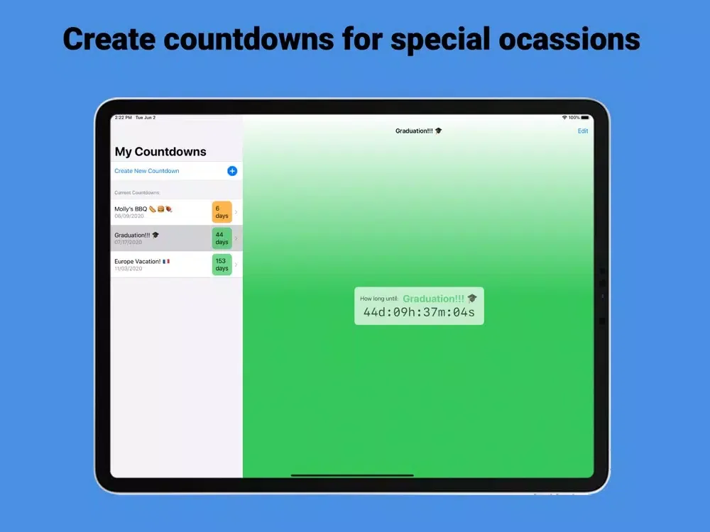 Tangkapan skrin CounterDowner iPad 