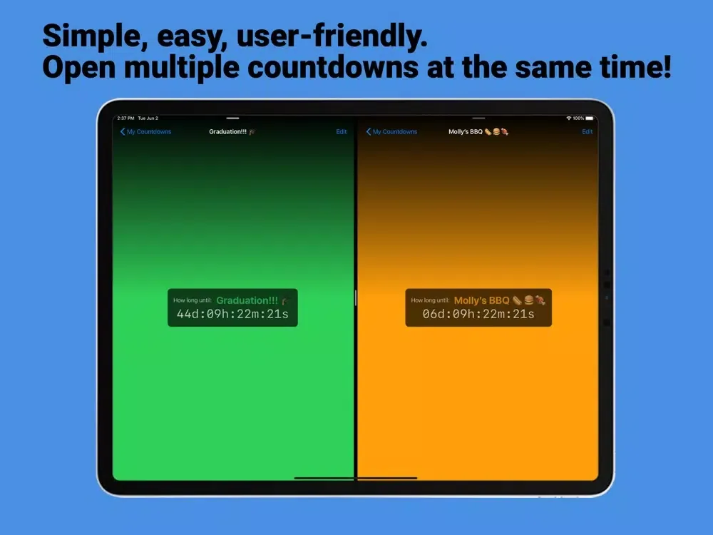 Tangkapan skrin CounterDowner iPad 