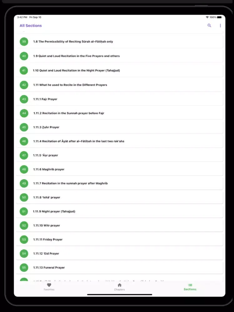 Ảnh chụp màn hình của The Ṣalāh iPad 