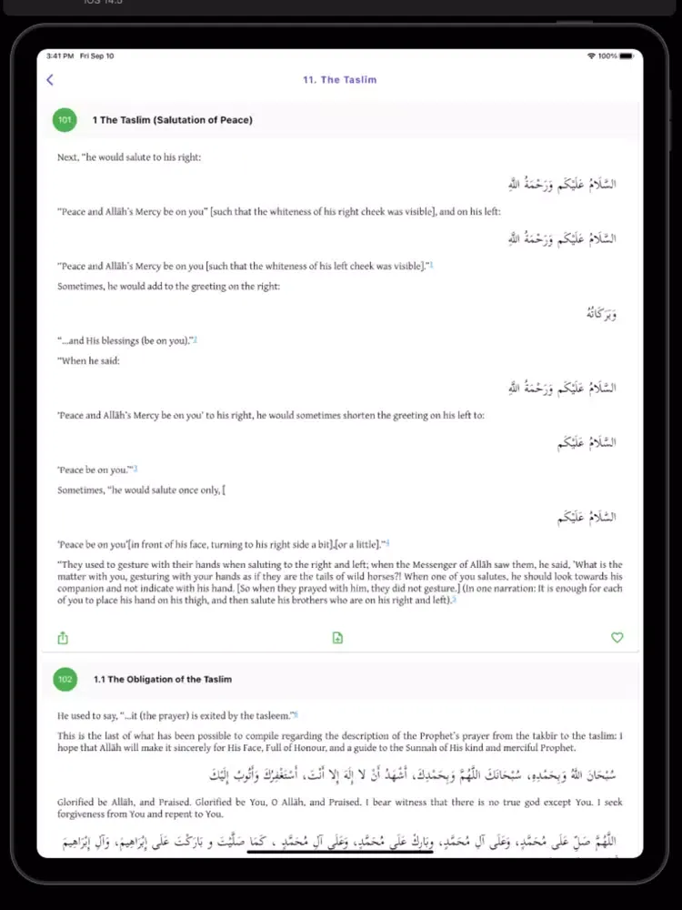 Ảnh chụp màn hình của The Ṣalāh iPad 