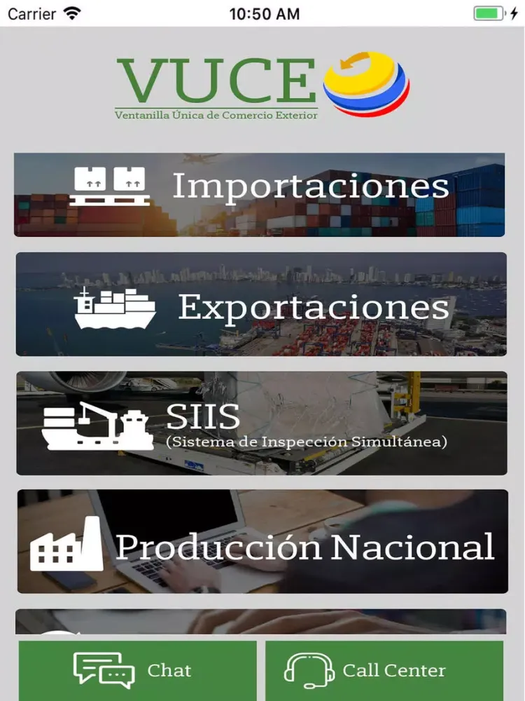 Tangkapan skrin VUCE Colombia iPad 