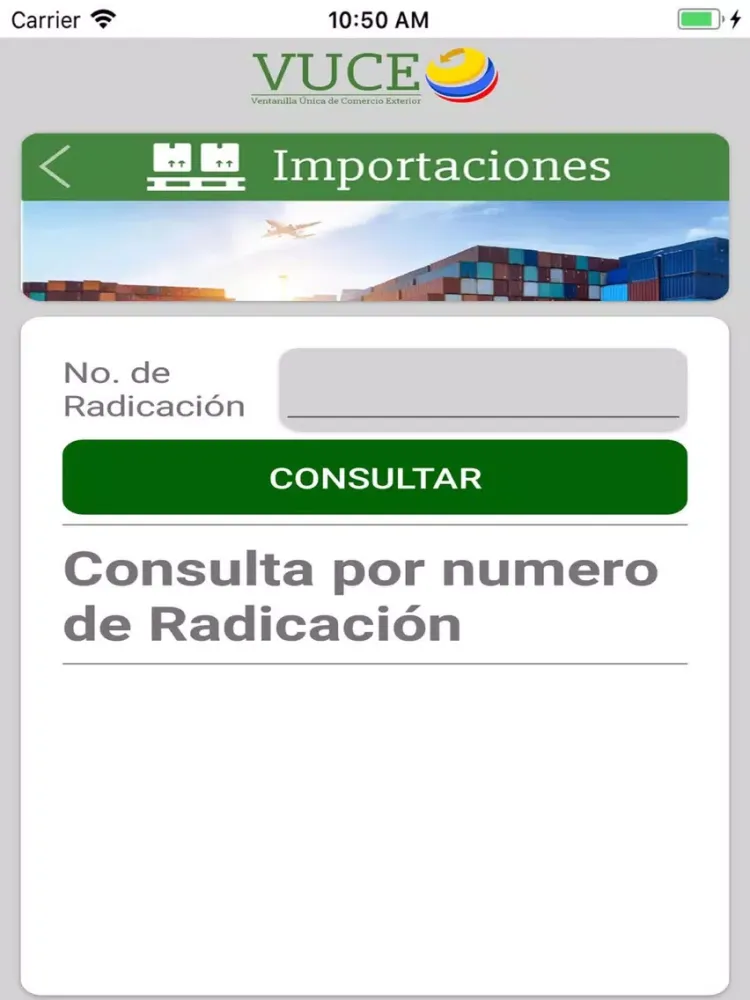 Tangkapan skrin VUCE Colombia iPad 
