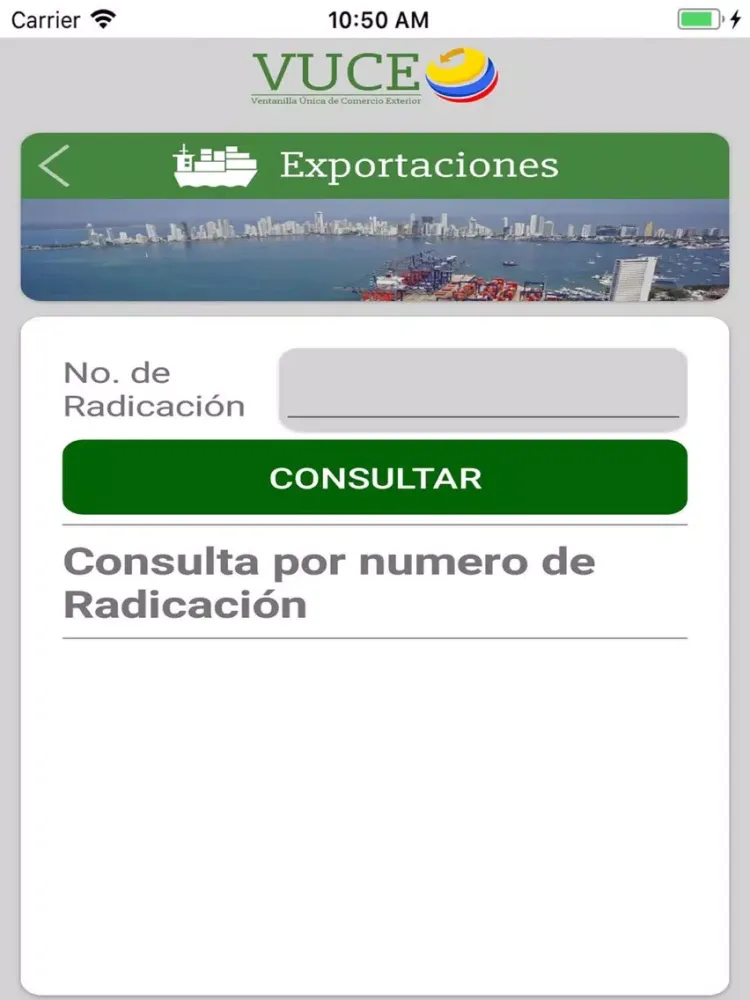Tangkapan skrin VUCE Colombia iPad 