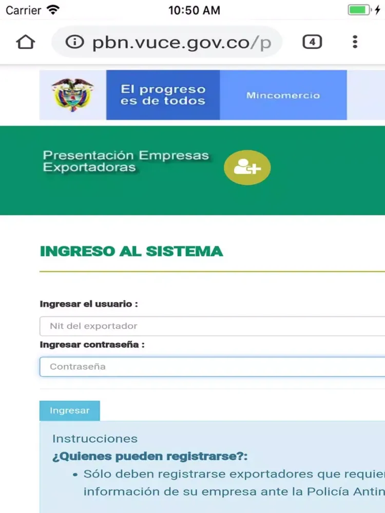 Tangkapan skrin VUCE Colombia iPad 