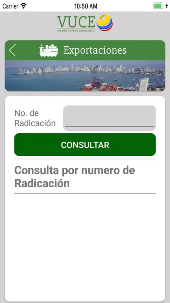 Tangkapan skrin VUCE Colombia