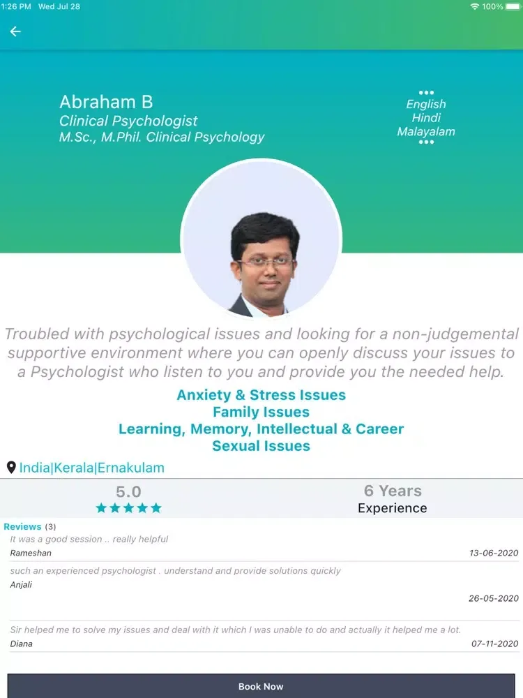 Tangkapan layar MindGuru Counseling iPad 
