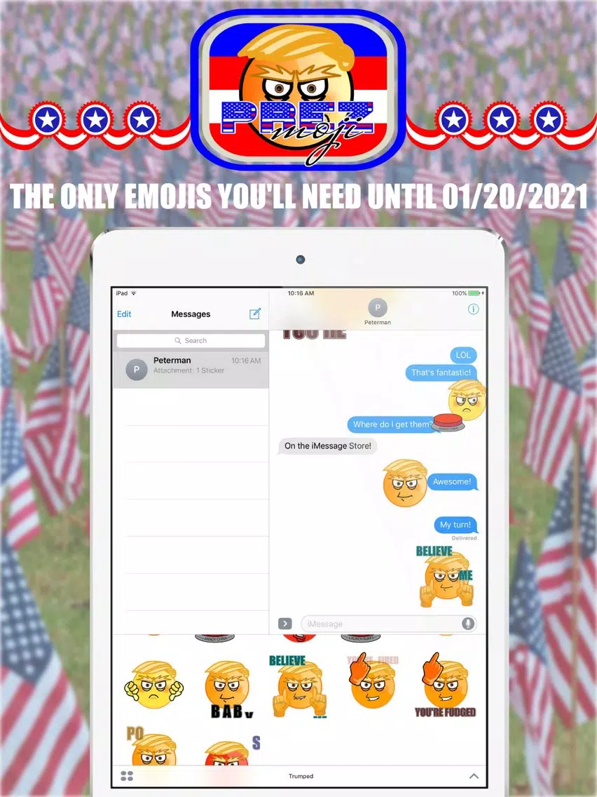 Ảnh chụp màn hình của Prez Emoji Stickers – Donald Trump Edition iPad 