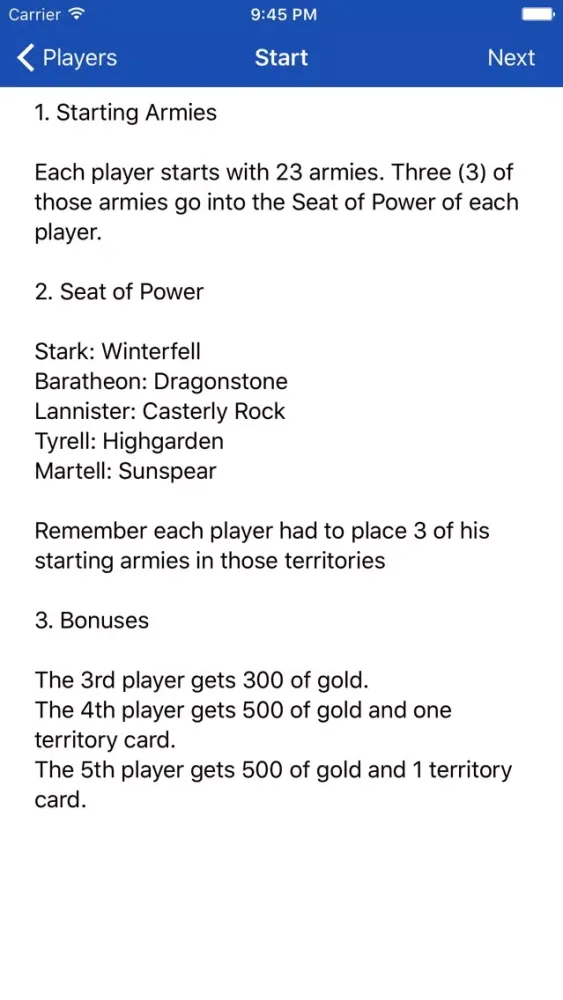 Ảnh chụp màn hình của Helper for Risk GameOfThrones