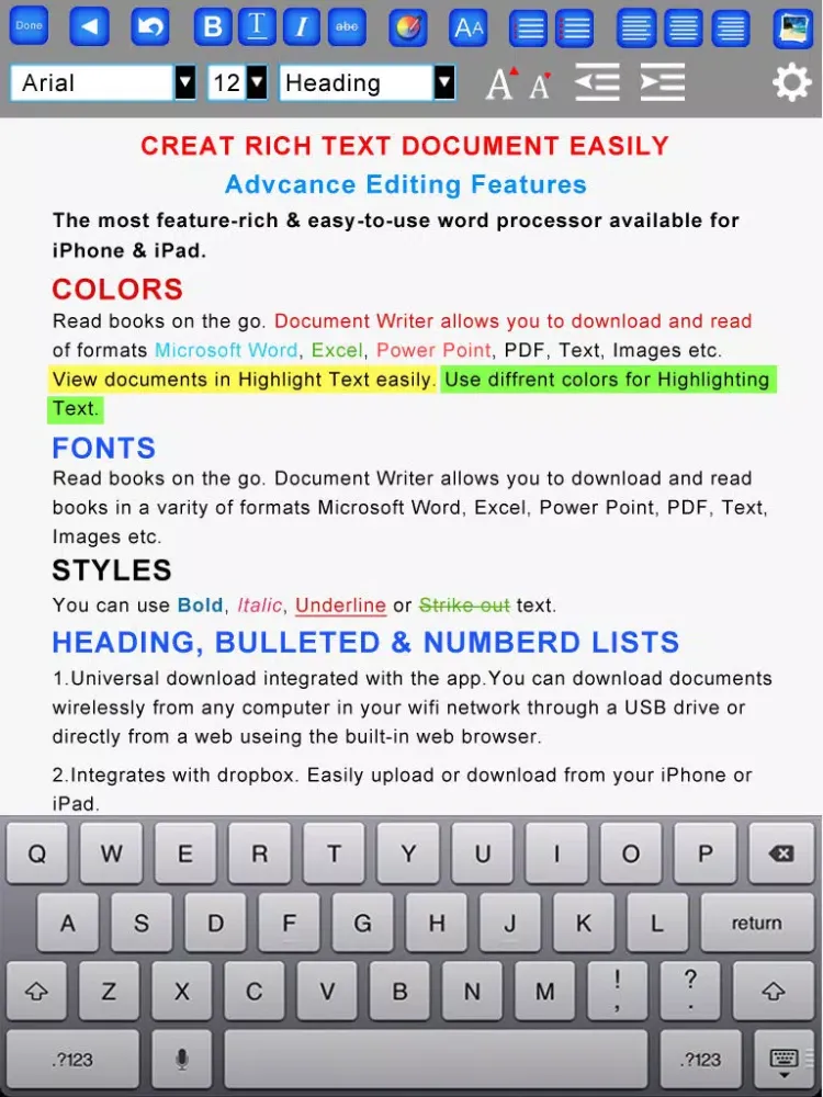 Tangkapan layar Document Pro- Create & Edit Rich Text Documents and Generate PDF. iPad 