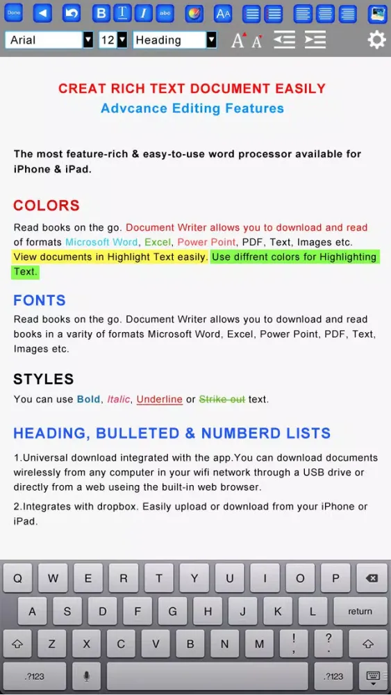 Tangkapan layar Document Pro- Create & Edit Rich Text Documents and Generate PDF.