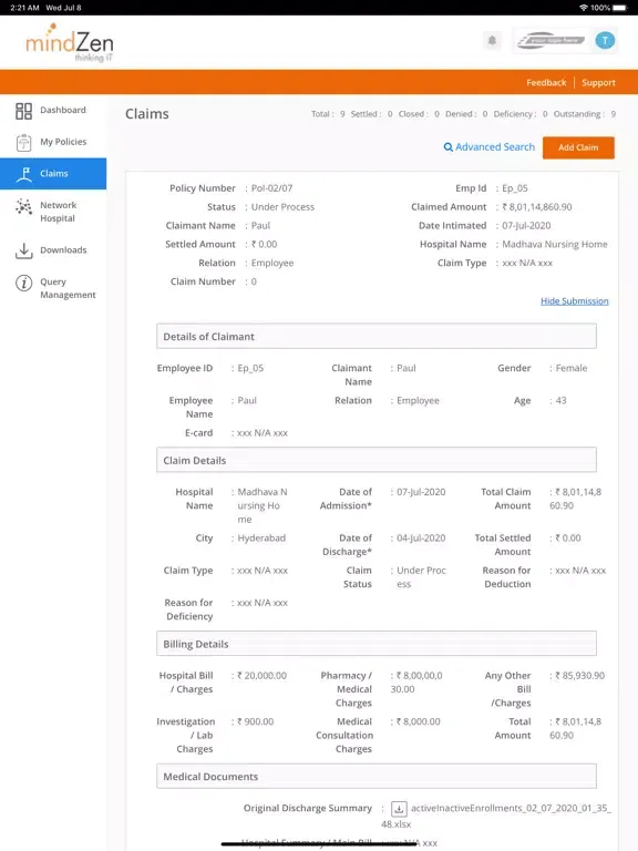 Capturas de tela do MZapp Employee Benefits iPad 