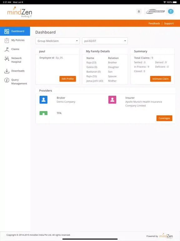 Capturas de tela do MZapp Employee Benefits iPad 