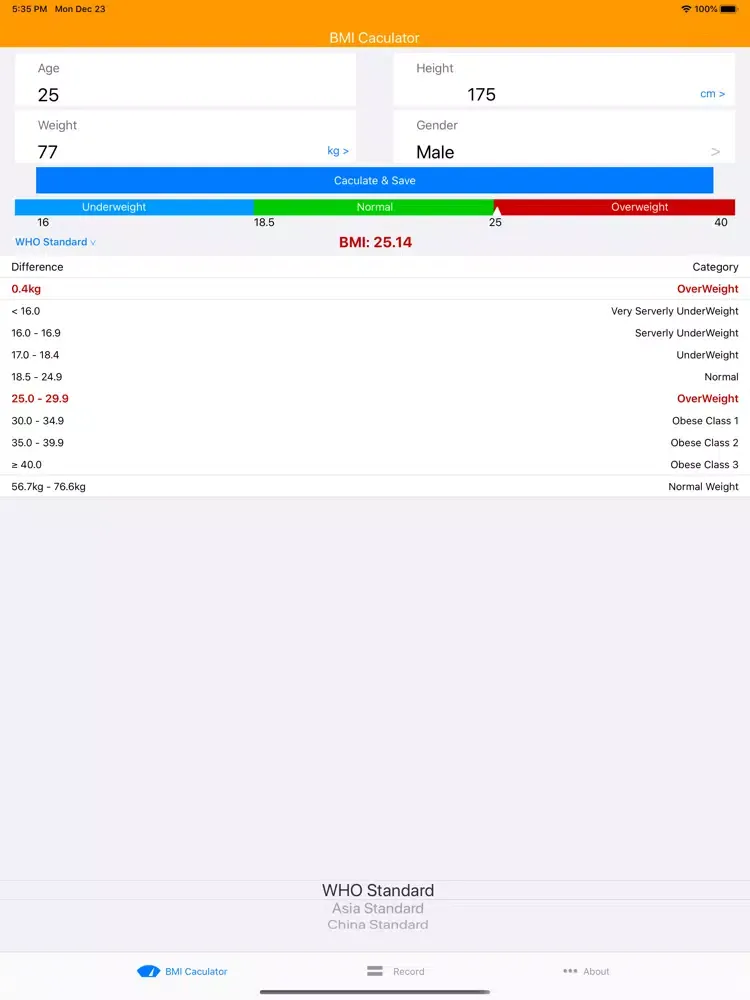 BMI Calculator, Weight Control iPad  Ekran Görüntüleri