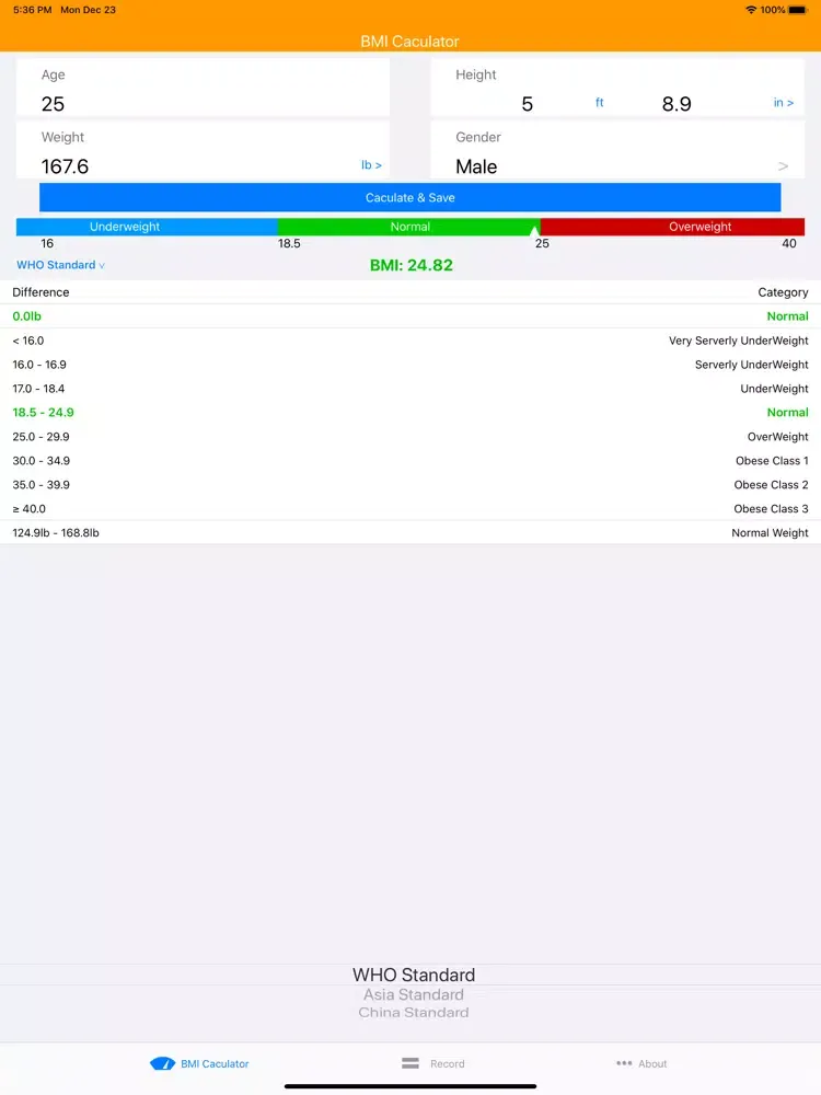 BMI Calculator, Weight Control iPad  Ekran Görüntüleri