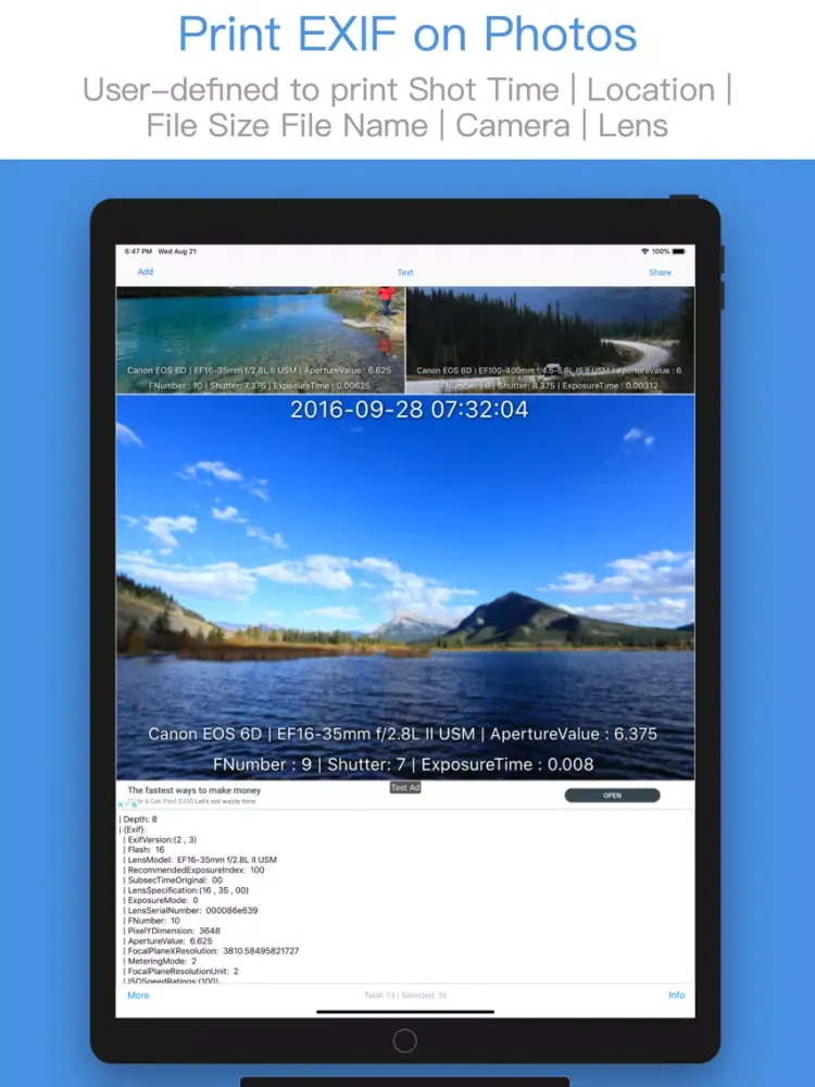 Image EXIF Viewer iPad  Screenshots