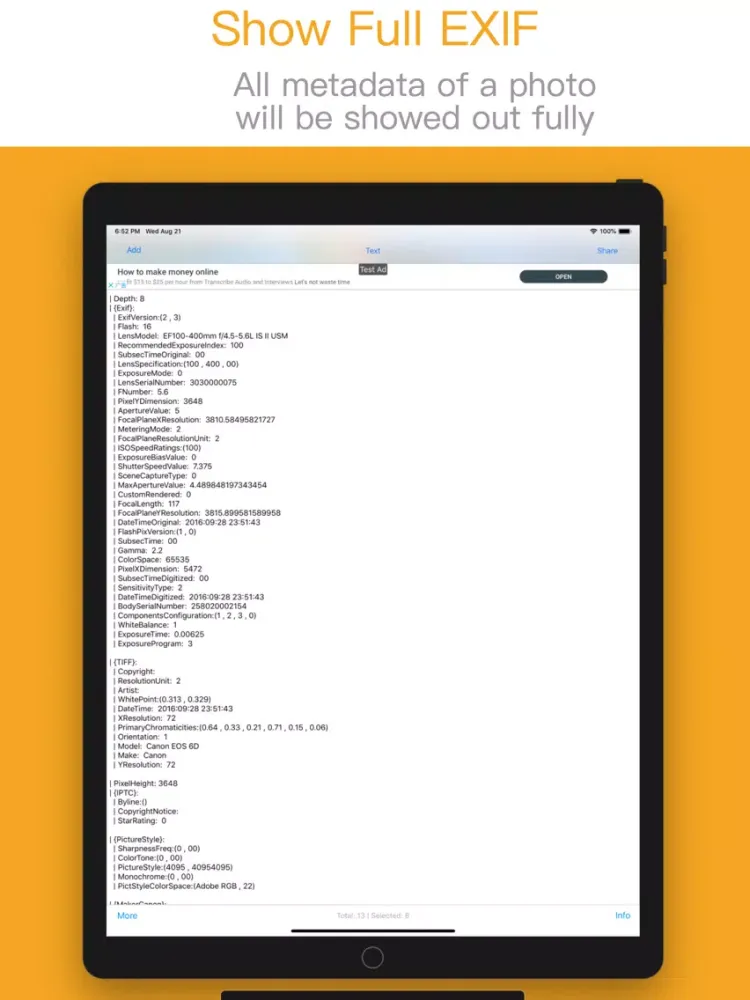 Image EXIF Viewer iPad  Screenshots