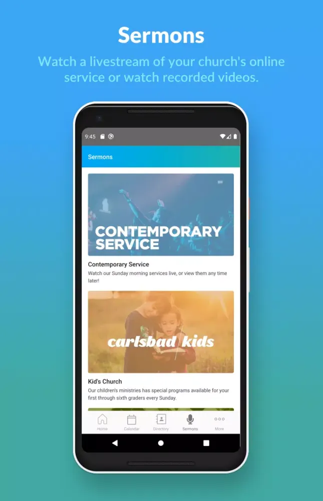 Capturas de tela do Church Center App
