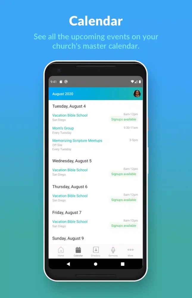 Capturas de tela do Church Center App