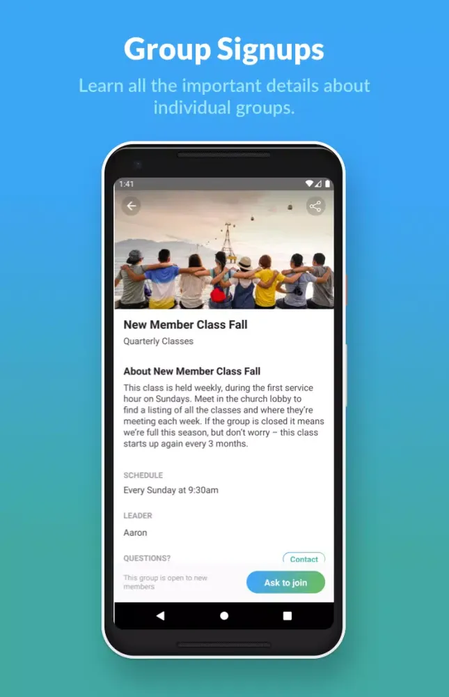 Capturas de tela do Church Center App