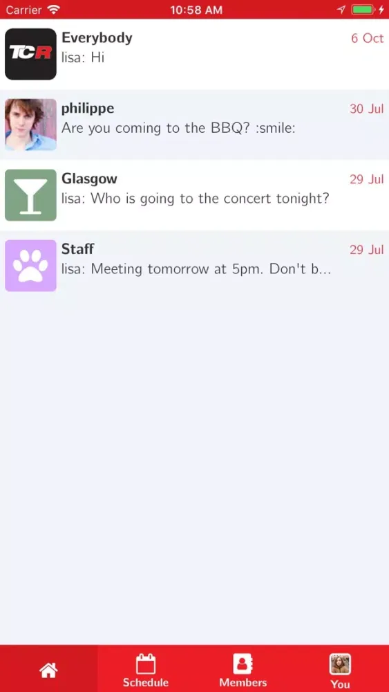TCR Series Official Messaging Screenshots
