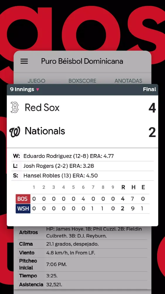 Capturas de tela do Puro Béisbol Dominicana